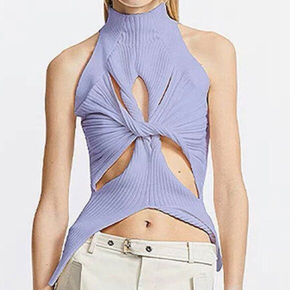 Lilac Purple Knotted Twist Sleeveless Cutout Turtleneck Top - Picture 1 of 2